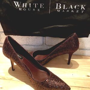 White House Black Market wine colored glitter high size 8 w/ Original shoe bags